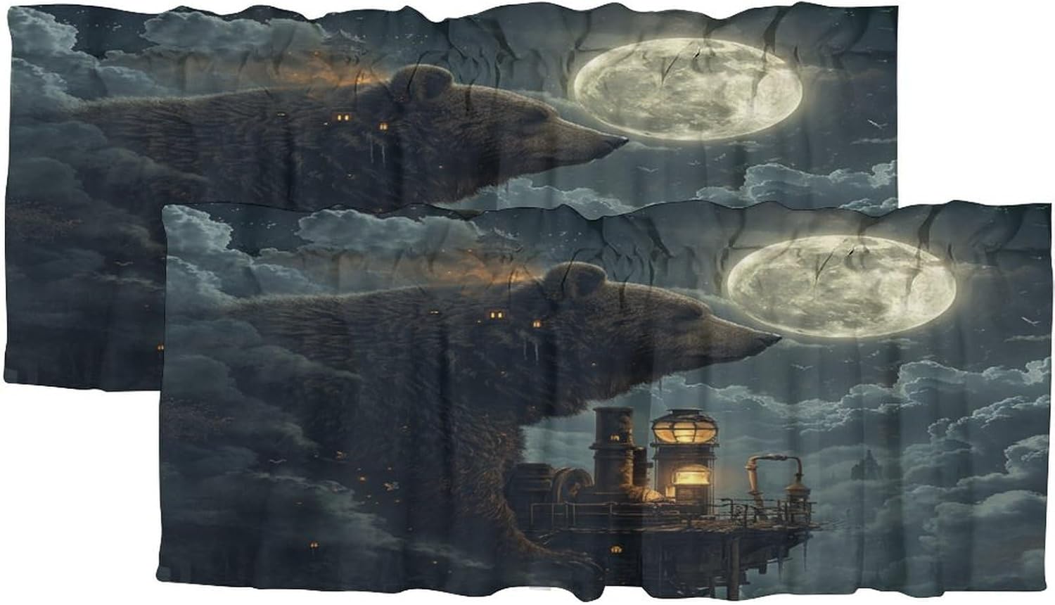 Rustic Cabin Black Bear Window Valances,Watercolor Winter Farmhouse Birds Wild Animals Lodge Bear Valance Rod Pocket Curtains Treatment for Bedroom -54x18inch（1Pcs）