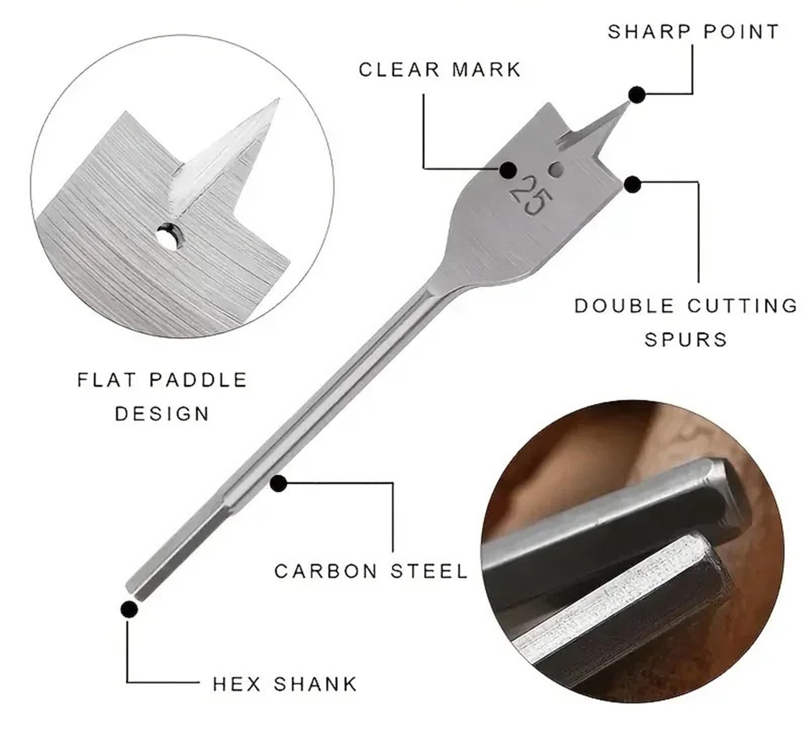 6 pezzi/1 set di punte piatte da 10-25 mm, utensili for lavorazione del legno in acciaio ad alto tenore di carbonio