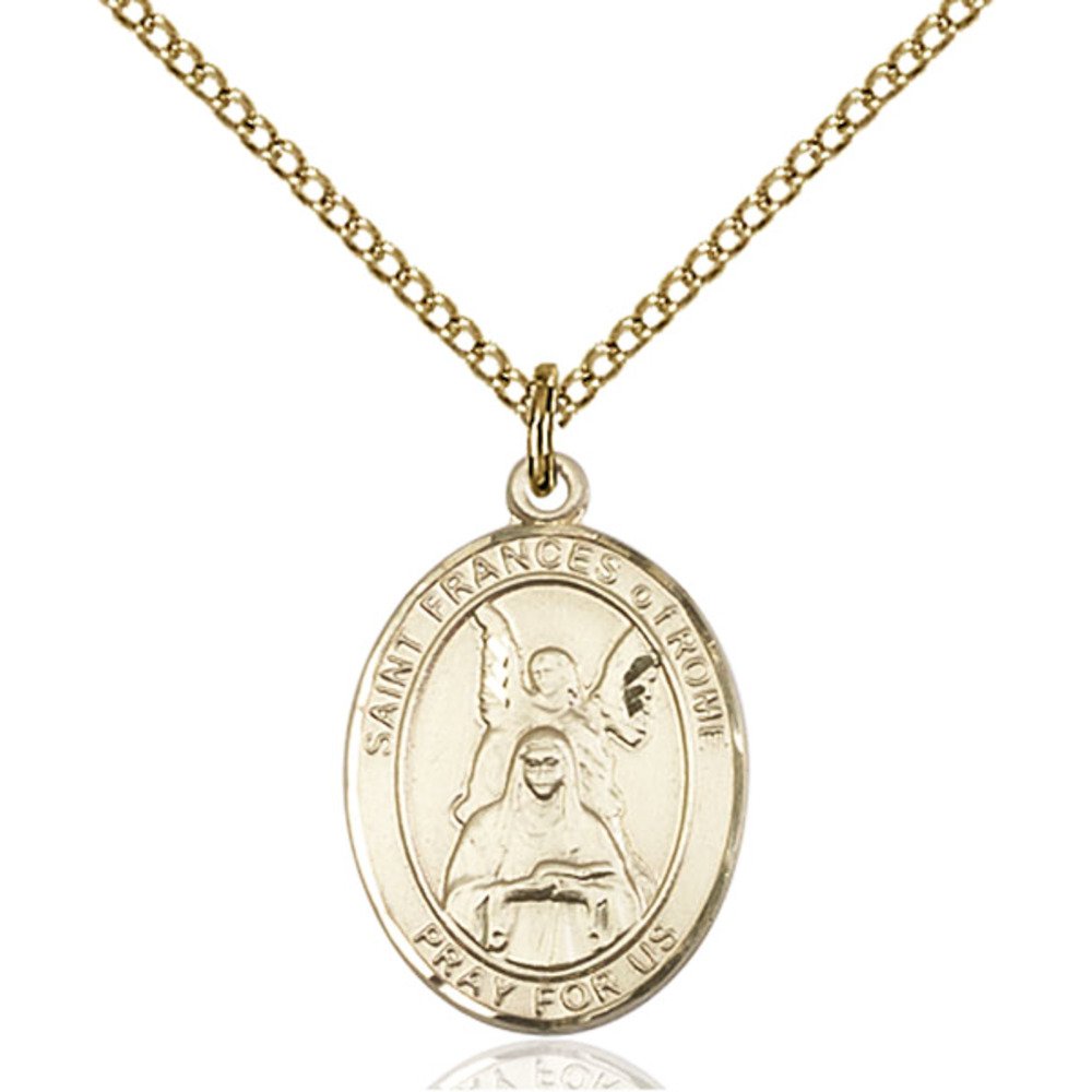 Bonyak Jewelry Saint Medal Collection Custom Engraved Gold Filled St. Frances Of Rome Pendant 3/4 x 1/2 inches with Gold-Filled Lite Curb Chain