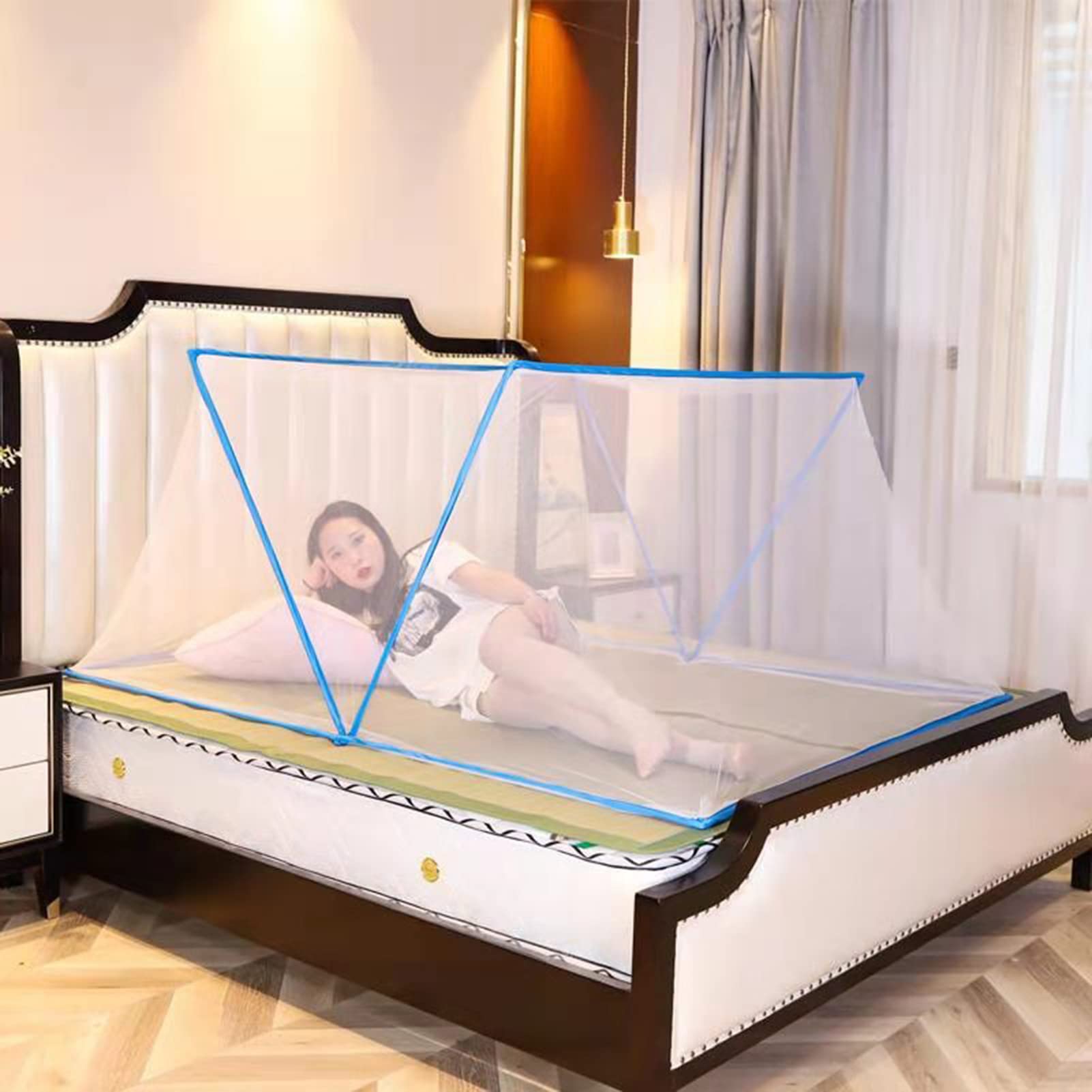 Zanzariera Portatile, Pieghevole, Ideale per Campeggio all'aperto, Comoda, Traspirante, Facile da installare e Lavare, Blu, 190 * 160 cm.