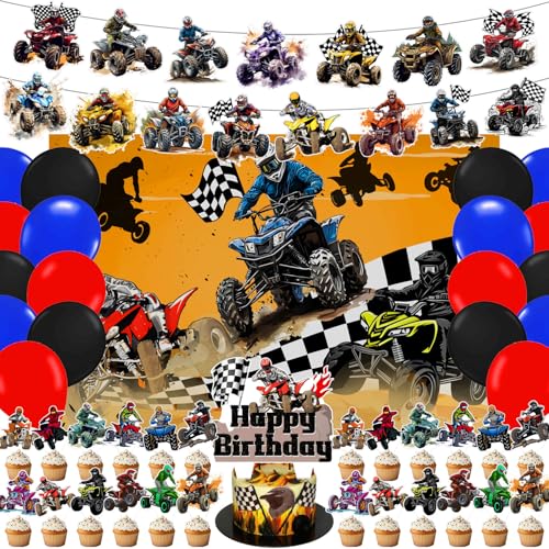 59 Pcs Four Wheeler ATV Quad Bike Birthday Party Supplies, Quad Bike Themed Party Decoration Dirt...