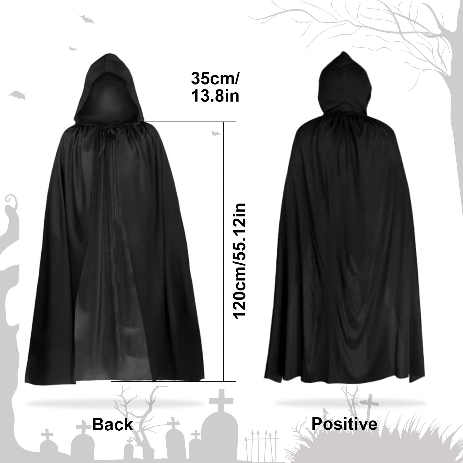 SFSSHUI Cape à Capuchon Noire Déguisement,Cape à Capuche