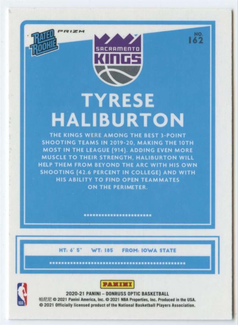 2020-21 Donruss Optic Prizm Pulsar #162 Tyrese Haliburton Sacramento Rated Rookies Basketball (RC - Rookie Card) NM-MT