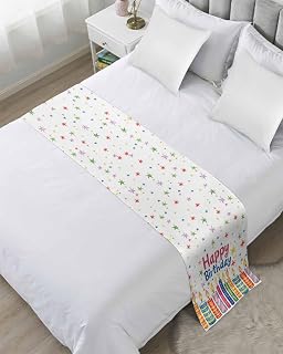 Happy Birthday Bed Runners for Twin Size Bed, Bedding Runners Scarves Protector Slipcover, Colorful Candle Stars Decorative Sofa Throws Bed Scarf for Bedroom Hotel Wedding Room