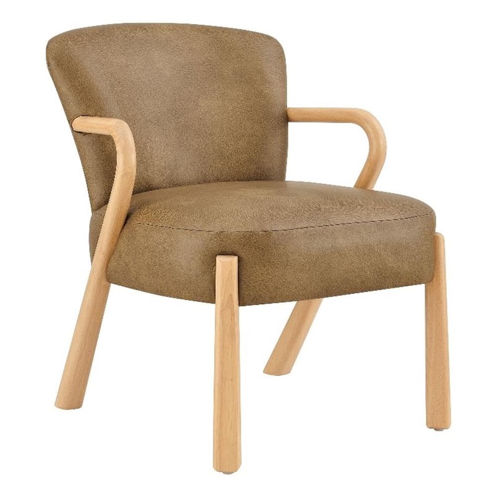 Modway Arden Faux Leather Upholstered Accent Armchair in Toast – Mid-Century Modern Lounge Chair with Curved Wood Frame