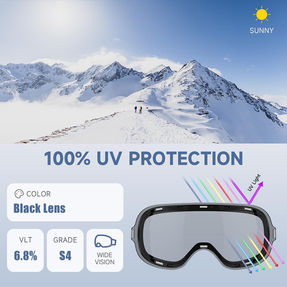 Findway Maschera Sci, Occhiali da Sci Magnetica Donna Uomo, Maschera per Snowboard e Sci per Occhiali da Vista OTG,Anti-UV Protezione UV400 Anti-Nebbia