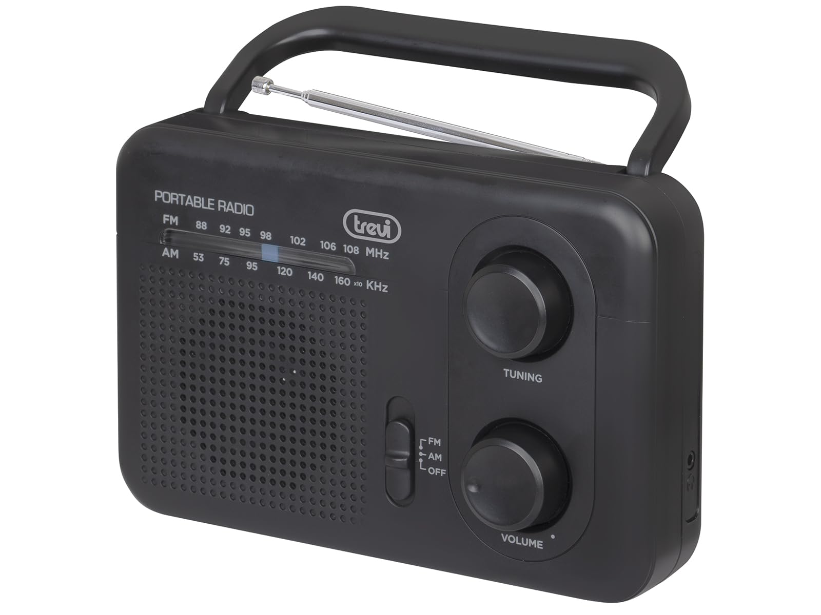 Trevi RA 7F64 Radio portátil Am/FM, Negro | Toma de auriculares, alimentada por batería 3 x "c" (UM2) no incluidas