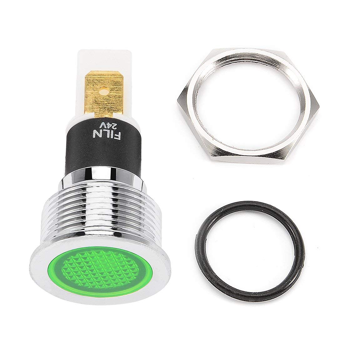 KTM Healthcare® Green : DC 24V 19mm Thread Dia Push-in Mount Flat Head Green LED Signal Indicator Light-image-38