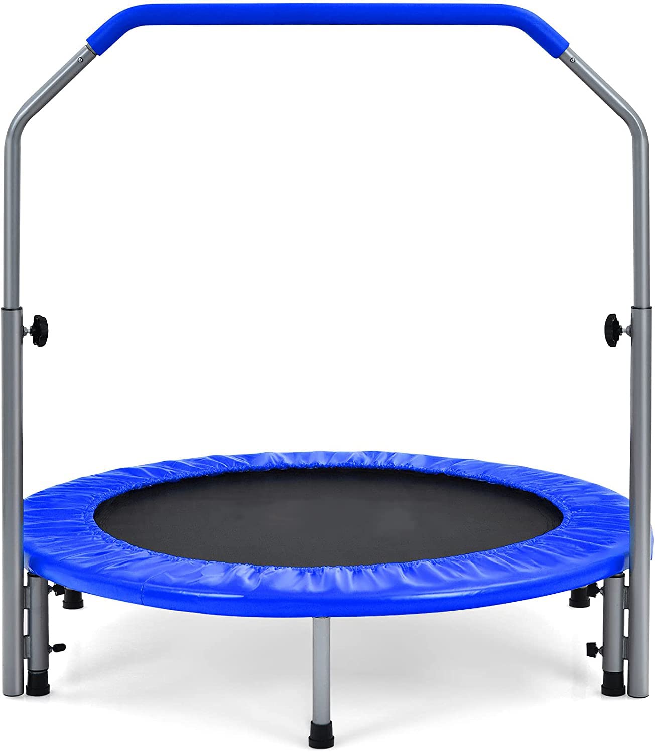 GYMAX Trampoline de Fitness Pliable avec Poignée Réglable à 4 Niveaux, Ressorts en Acier Renforcés, Couverture Rembourrée, Sac de Transport, pour Adultes/Enfants