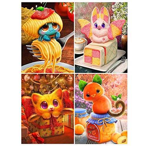 DCIDBEI 30x40CM 4 Lot DIY Rond Diamond Painting 5D Complet Anime Monstre, Tableau Perle Diamant À Coller Cuisine Enfants Puzzle Diamant Adultes Décoration...