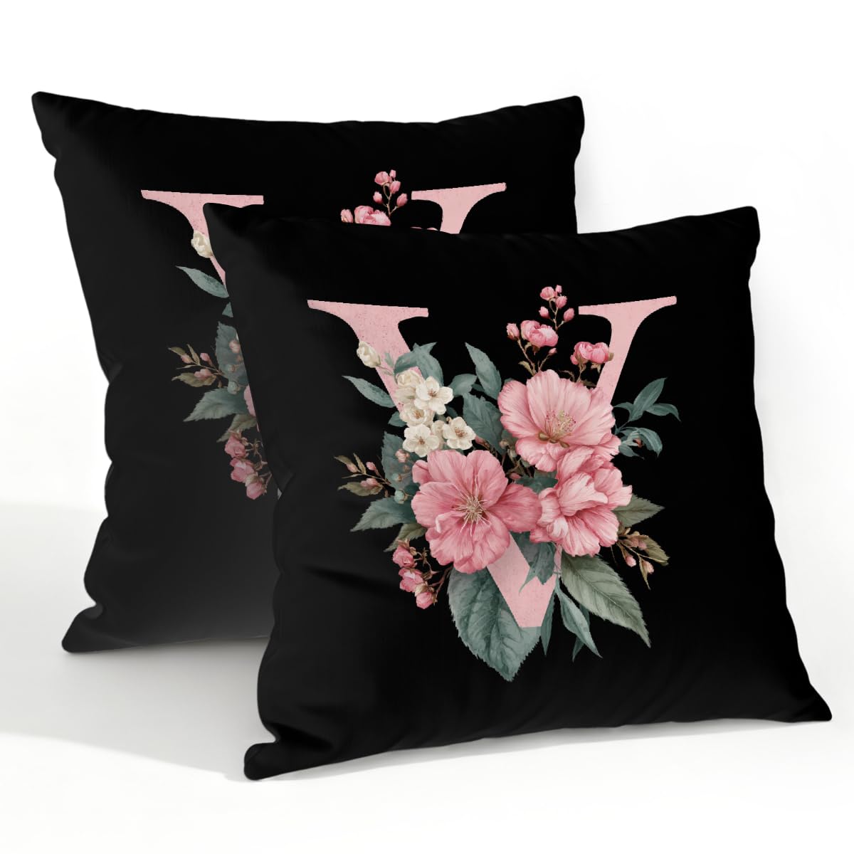 Outdoor Pillow Covers Waterproof Pillowcases 22x22in Set of 2 Boho Flower Alphabet V Decorative Throw Cushion Case for Couch Sofa Garden Patio Furniture