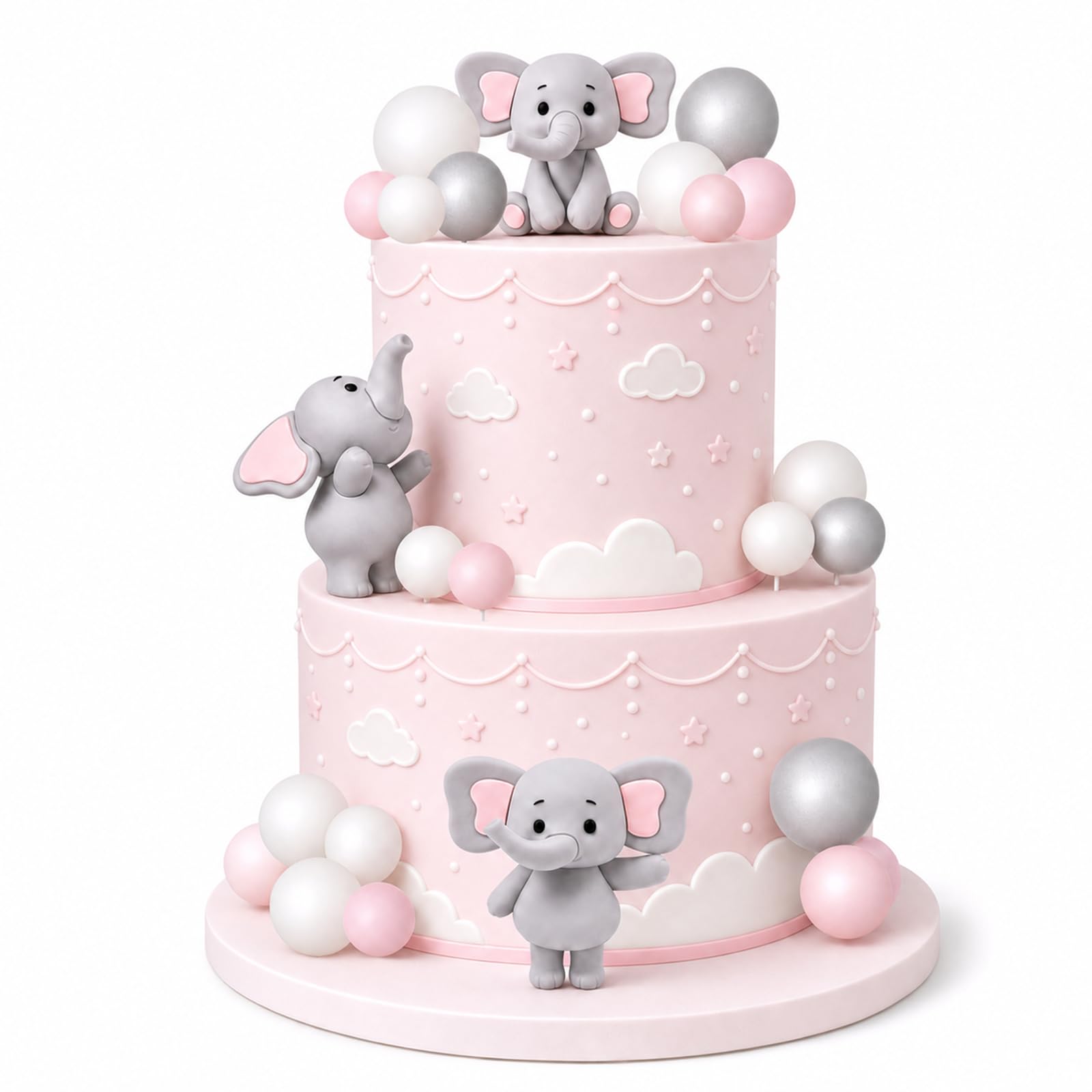 Pack of 24 Elephant Cake Decorations, Elephant Cake Decoration, Cake Topper Elephants, Cake Figure Elephants, Suitable for Children's Birthdays, Baby Shower and Elephant Parties (Pink)