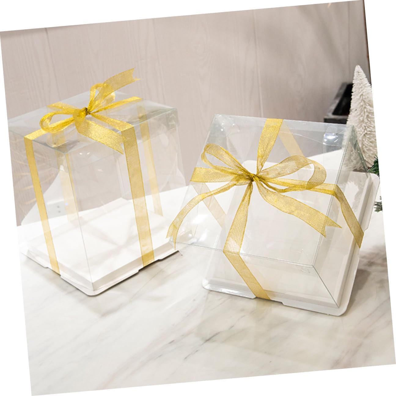 5pcs 8-inch Square Cake Storage Boxes with Elevated Double Layer 26x26x25cm Food Packaging Containers for Birthday Cake Carrier and Dessert Packing