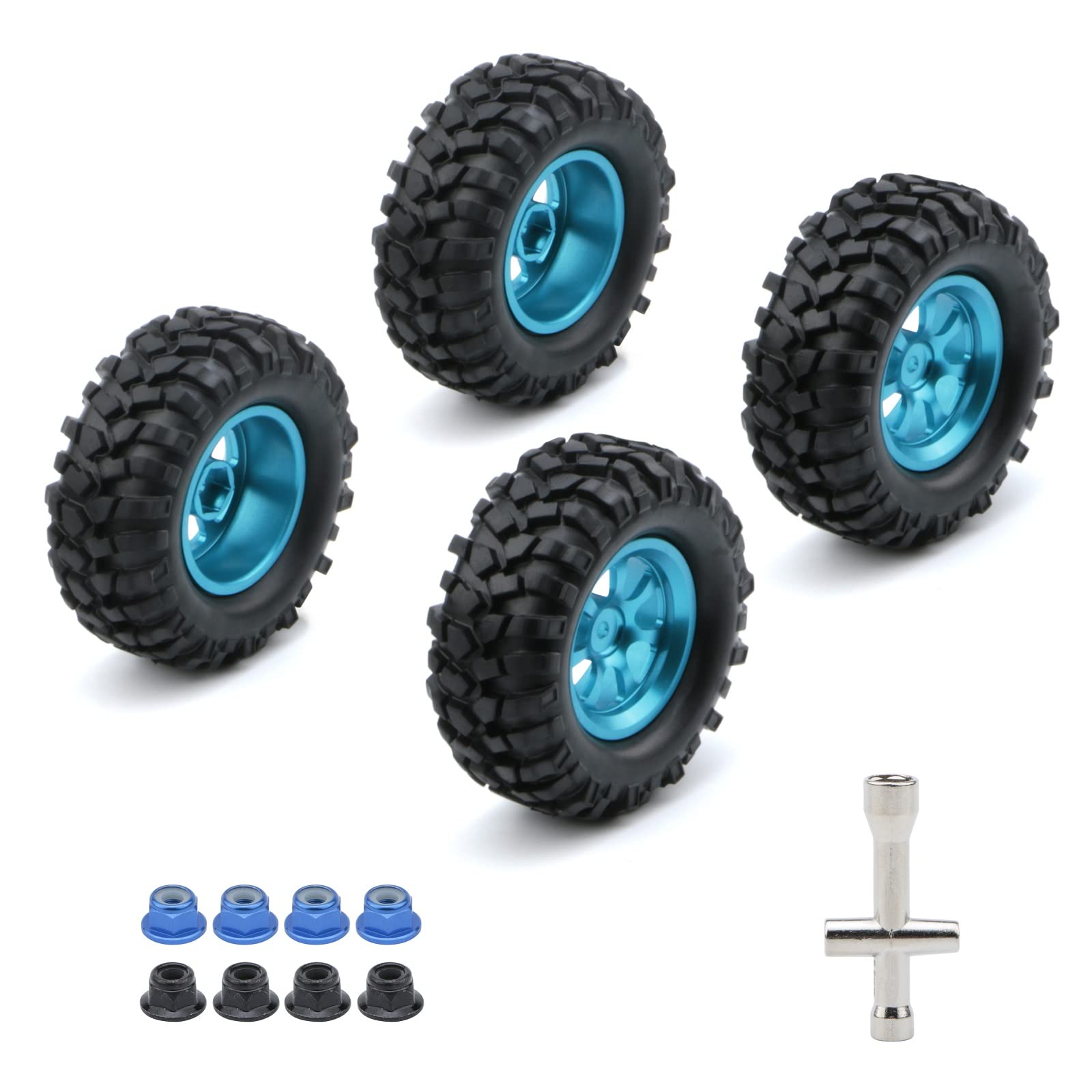 4pcs 12mm Hex RC Wheels and Tires for Tamiya RC4WD D90 CR12 Tioga MST etc Low Chassis 1/10 RC Crawler Truck (OD 3.78 inch, Blue)