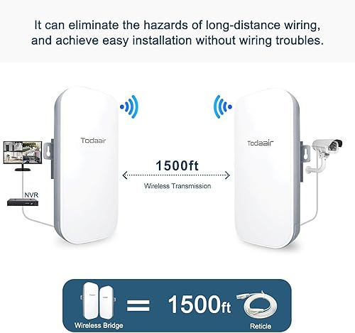 Miniatura 2 de Puente inalámbrico seguro de 1640 pies y 2.4 GHz, emparejamiento de 1 toque, soporte de cámara bala CCTV, alimentación POE, paquete de 2