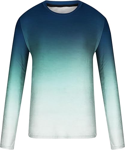 Miniatura 5 de Camisas de manga larga para hombre, estilo casual, a la moda, talla grande, con estampado degradado, cuello redondo, camiseta básica