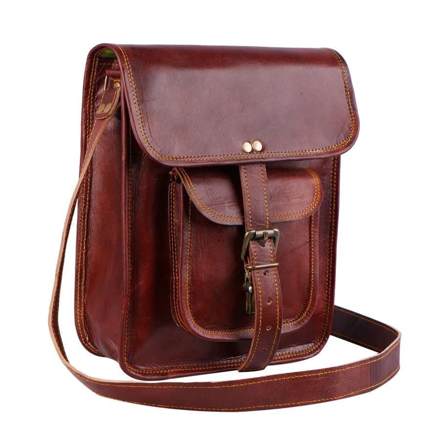 Multipurpose Handmade Goat Leather Sling Bag | Crossbody Messenger Leather Travel Bag with Adjustable Strap for men and women (11Lx 9Hx 3W Inches)-image-7