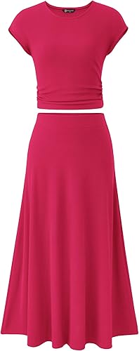 PRETTYGARDEN Two Piece Skirt Set for Women 2025 Summer Spring Dressy Casual Knit Travel Vacation Matching Lounge Outfits