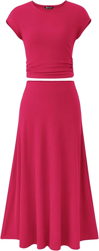 PRETTYGARDEN Two Piece Skirt Set for Women 2025 Summer Spring Dressy Casual Knit Travel Vacation Matching Lounge Outfits