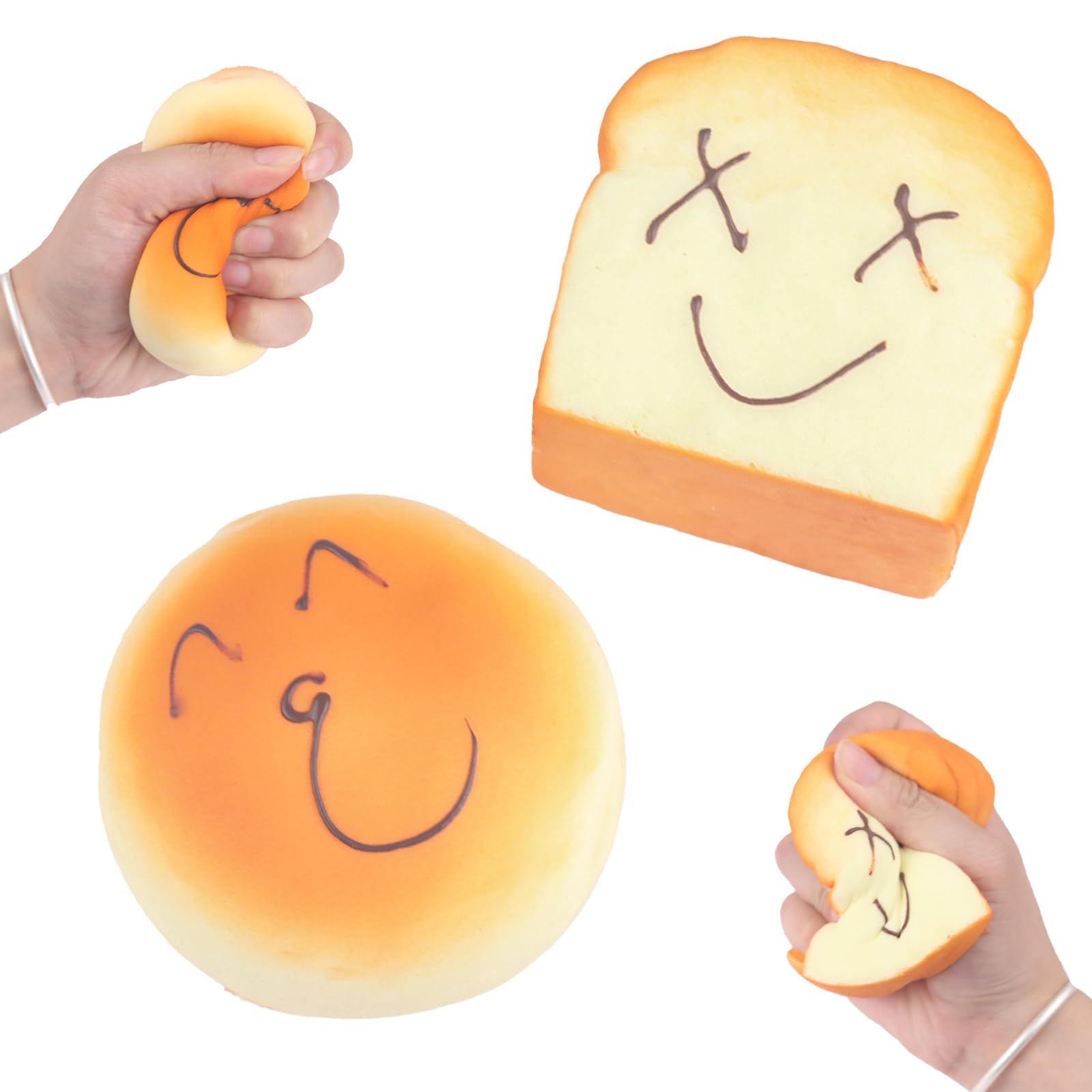 Anboor 2PCS Kawaii Random Face Bread Squishy Toy Soft Slow Rising Scented