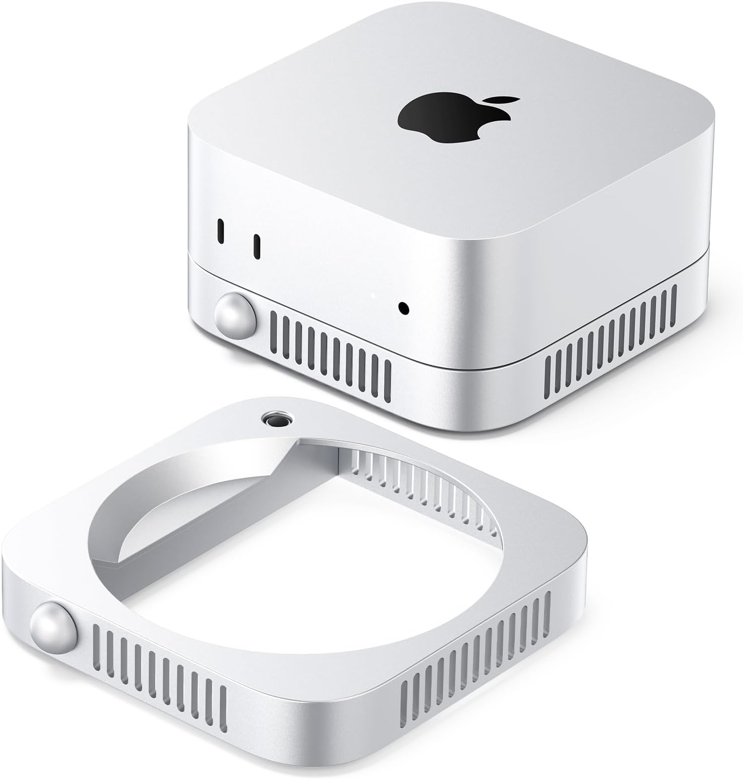 Mac mini Stand - 360° Airflow Cooling Stand with Built-in Power Switch, Premium ABS Silver Stand for M4 or M4 Pro Mac mini, Anti-Scratch Metallic Finish & Silk-Screened Logo-ST01