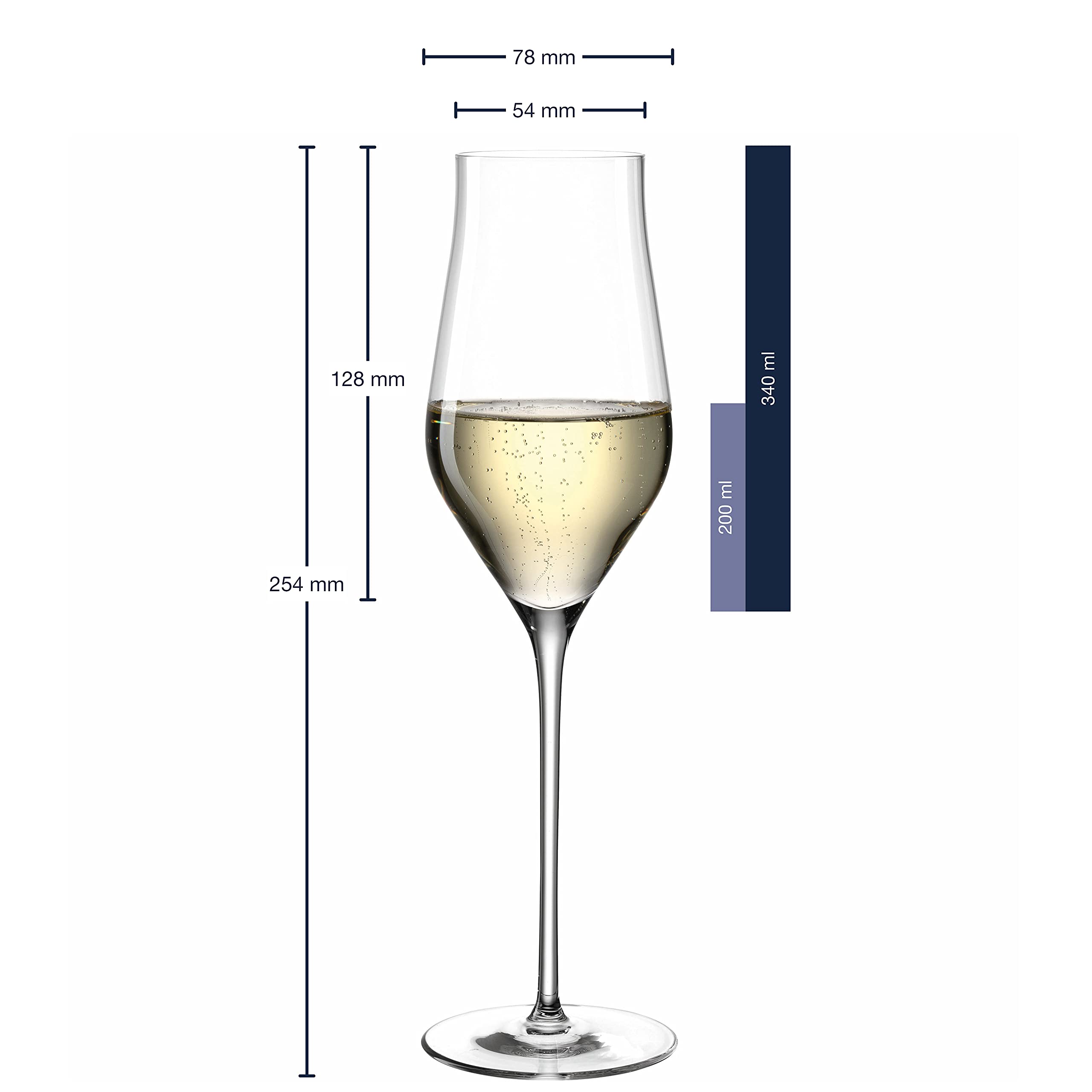 LEONARDO HOME Brunelli Sekt-Gläser 6er Set • spülmaschinenfeste Prosecco-Kelche • Champagner-Glas mit gezogenem Stiel • Schaum-Wein Gläser • 340 ml • 066408
