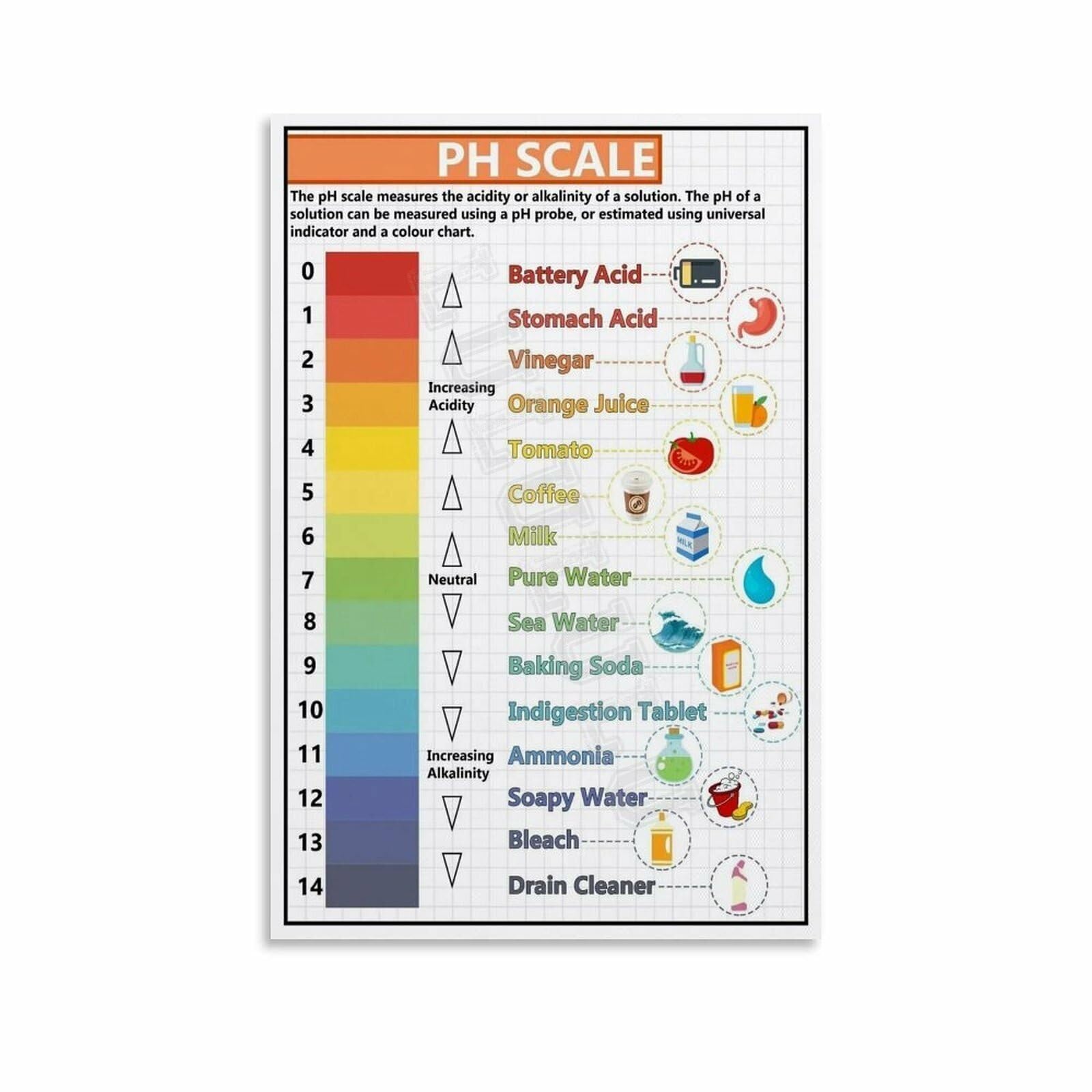 Póster de Escala de pH Cuadro de Química Enmarcado 16x24 Regalo Educativo