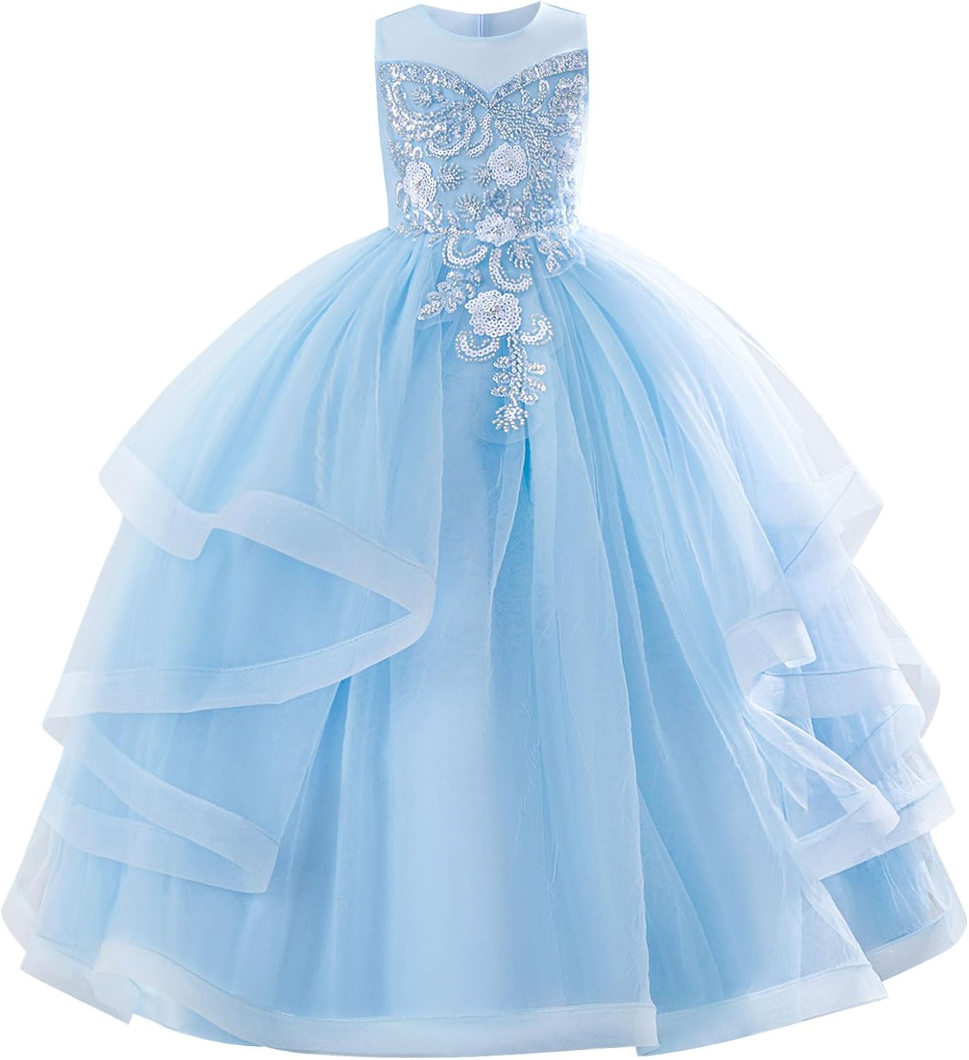 IDOPIP Sequin Flower Girl Dress for Wedding Pageant Tulle Ball Gown Prom Kids Princess Birthday Party Bridesmaid Maxi Dresses