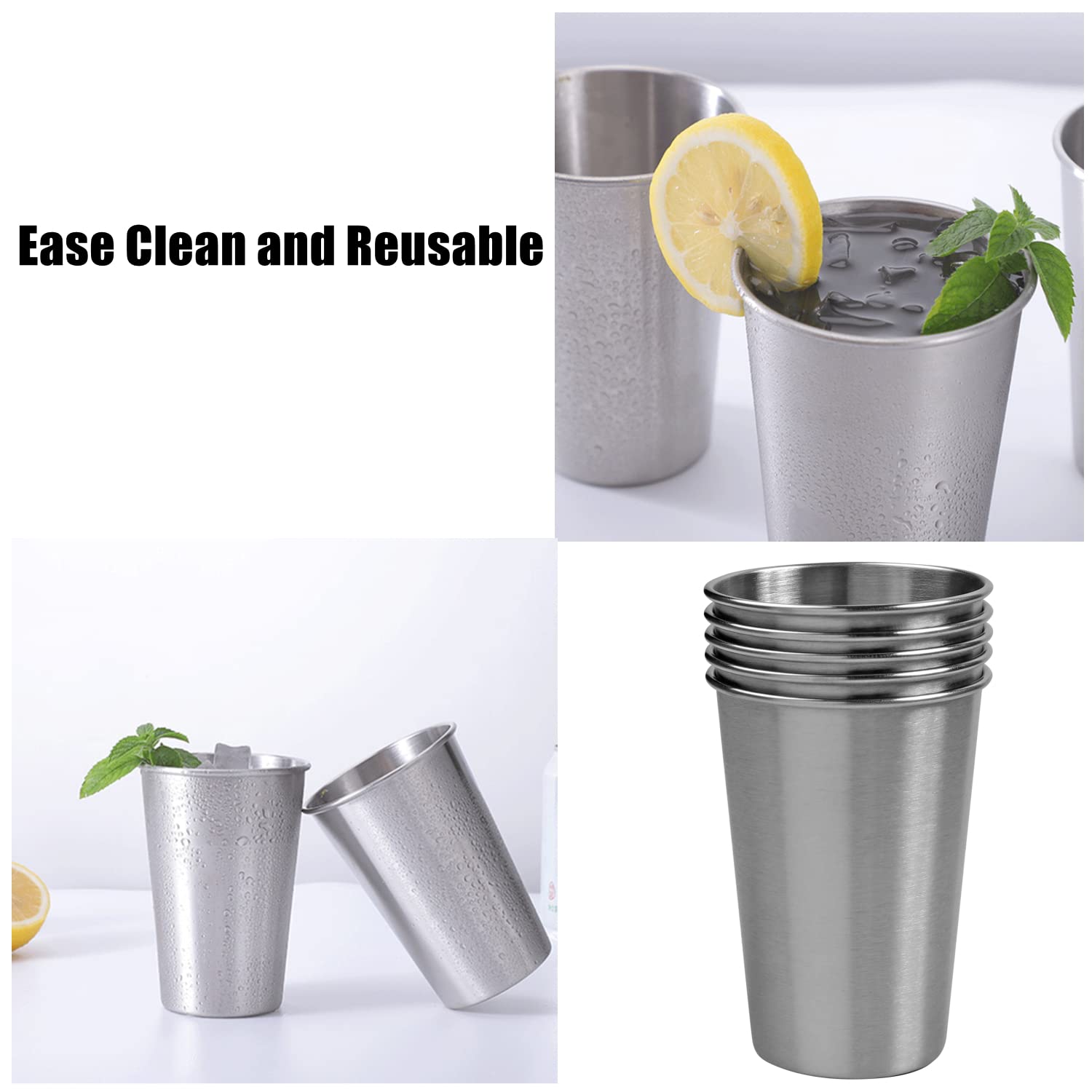 CAMBUY Vasos de acero inoxidable de 18 onzas, irrompibles y reutilizables, juego de vasos saludables ecológicos para jugo de leche y agua, aptos para lavavajillas (5 piezas)