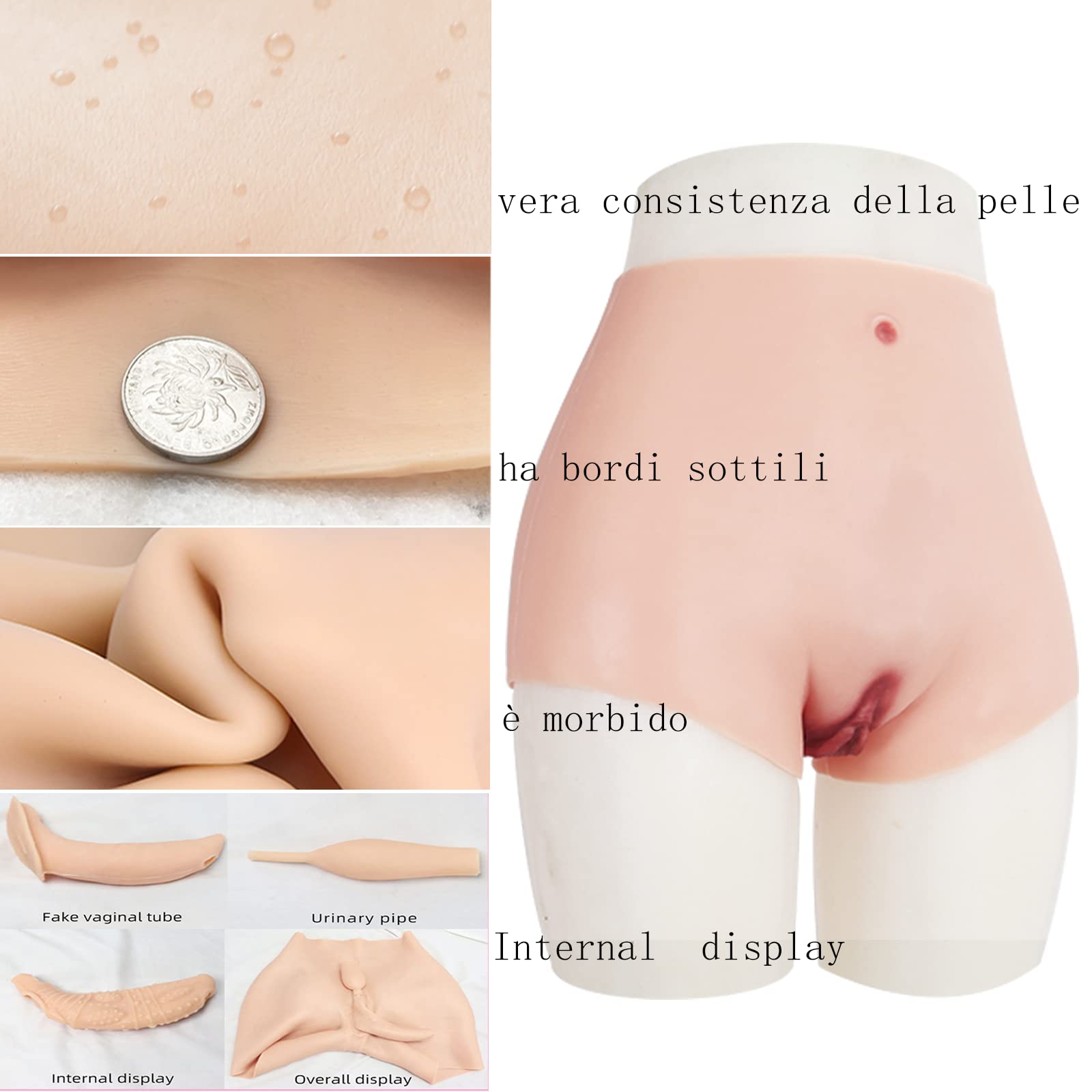 NP YUERUGOU Silicone Vagina Panty Realistico Mutandine finte triangolari in silicone, mutandine in silicone nascoste, assorbenti transgender collegabili