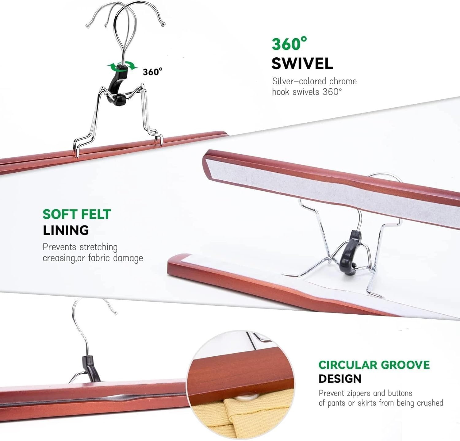 for Wooden Non Slip Pants Skirt Hangers Finish Solid Wood Jeans Slack for CLAMP H
