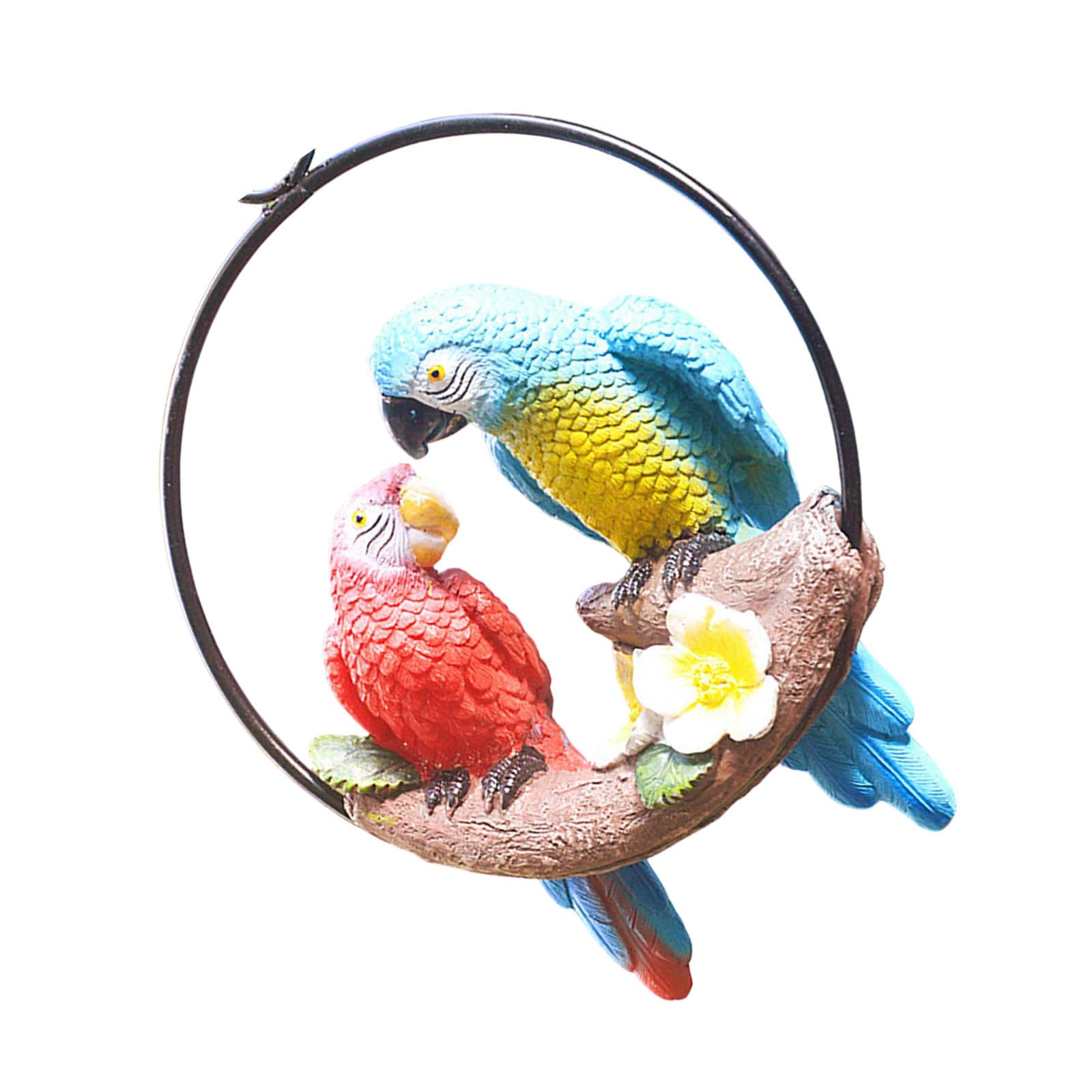 Iron Rings Macaw Parrots Hanging Ornament with Simulation Detail Garden Yard Decoration for Indoor and Outdoor Use Decorative Hanging Ornament