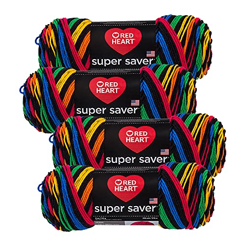 Red Heart Super Saver Yarn (4-Pack of 5oz Skeins) (Primary Stripe)