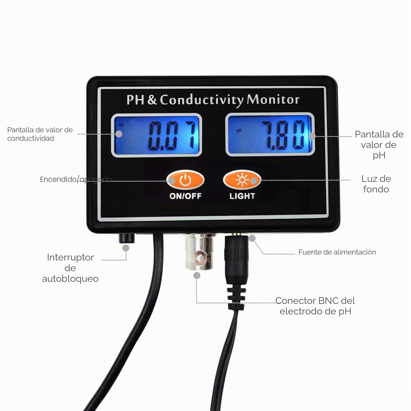 Medidor de Temperatura de PH Y Ce, Medidor de Calidad Del Agua a Prueba de Agua, Medidor de Acidez, Medidor de Calidad Del Agua Potable, Multiparámetro, HidroponíA, Piscinas, Spa