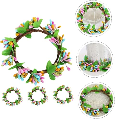 Miniatura 7 de 4 coronas de velas de Pascua para decoración de mesa, portavelas de bayas de primavera, encantadores adornos florales para fiestas en el hogar y