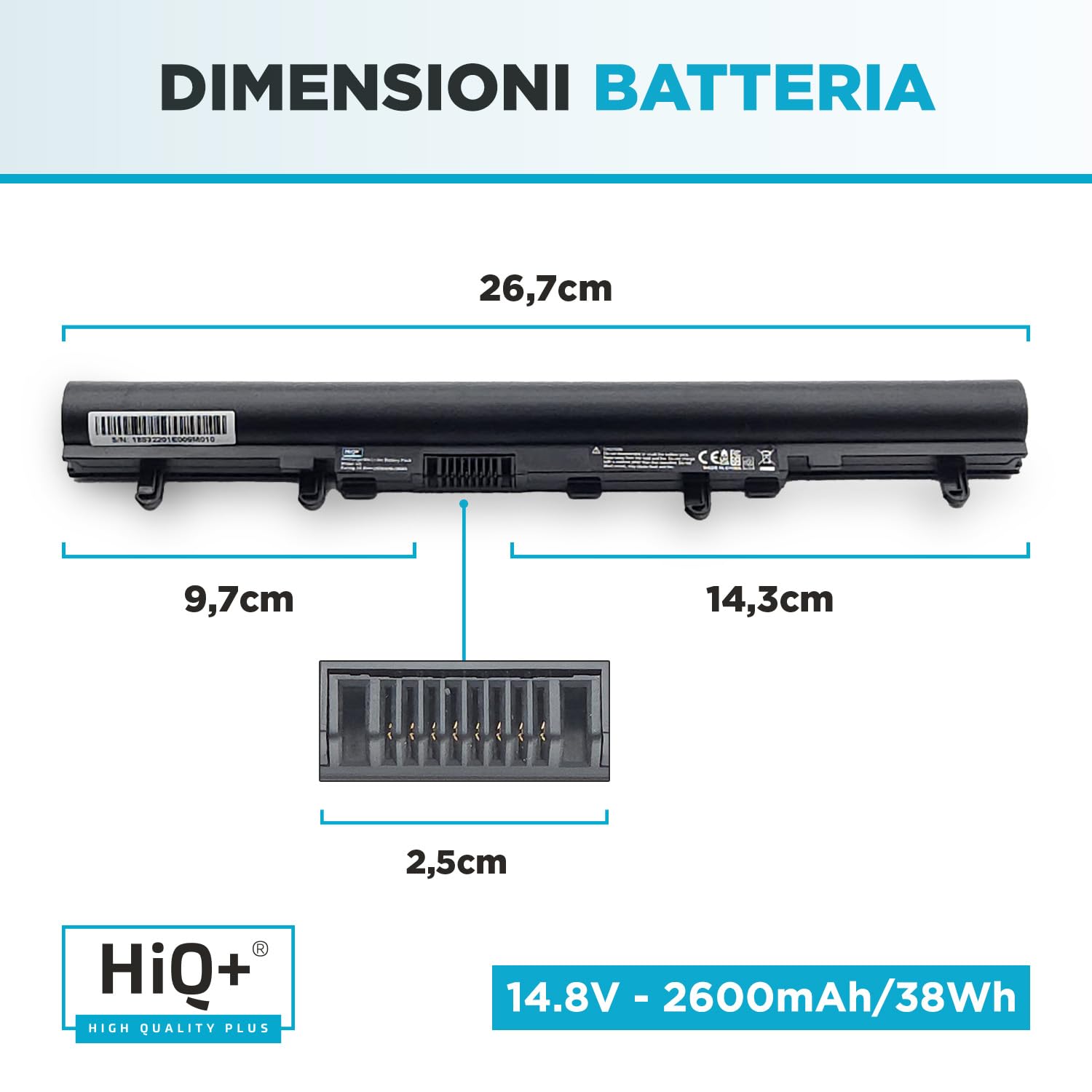 Batteria HiQ+ Alta Capacità per Acer Aspire V5-431 V5-431 V5-471 V5-531 V5-551 V5-561 V5-571 E1-410 E1-422 E1-430 E1-432 E1-470 E1-472 E1-510 E1-522 E1-530 E1-532 E1-570 E1-572 MS2361 2600mAh