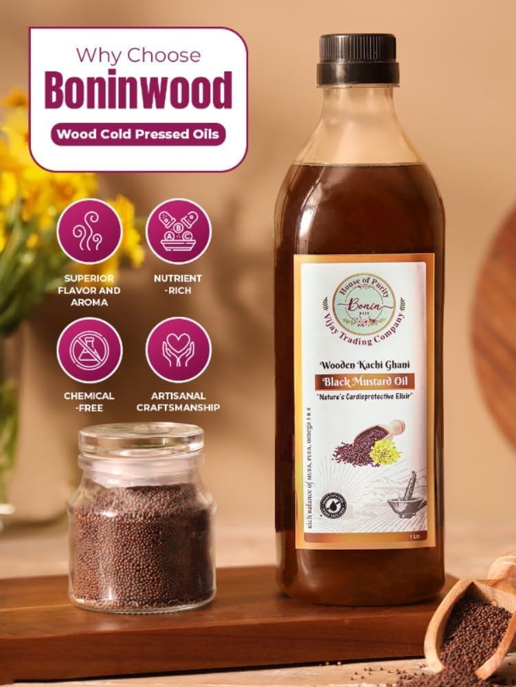 Bonin Wood Natural Black Mustard Oil | 5 Litre | Wood & Cold Pressed | Unrefined - Rich in Omega-3 & Antioxidants | Ideal Oil for Cooking | Frying | Hair | Skin & Body Massage | Aromatic & Healthy 4