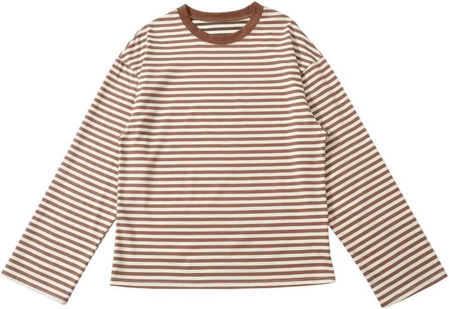 Women's Striped Long-Sleeved Patchwork Loose Top