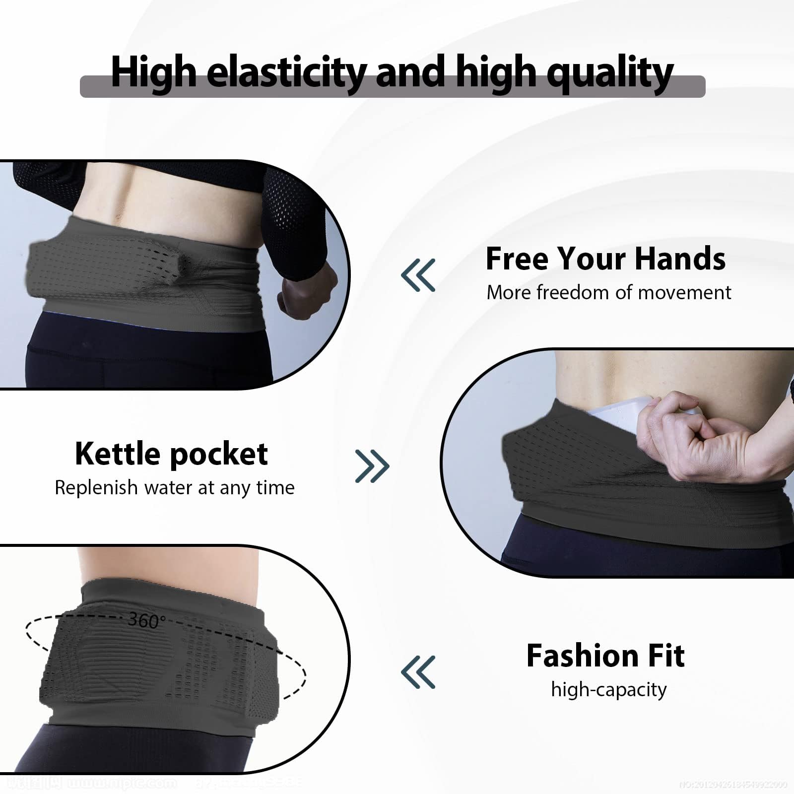 Multifunktionale atmungsaktive verdeckte Hüfttasche aus Strick,universeller Laufgürtel，Gürteltasche Lauf-Hüfttasche Mit Großer Kapazität,Geeignet für Laufen,Radfahren,Jogging（Schwarz M）
