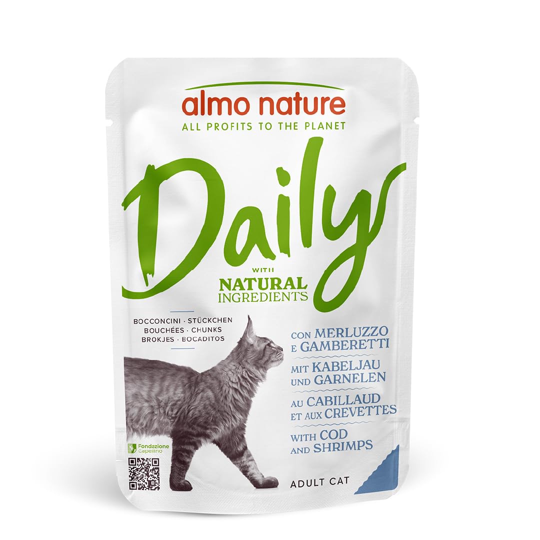 Daily - Wet Cat Food for Adult Cats - Cod and Shrimps - 70 g, Pack of 30