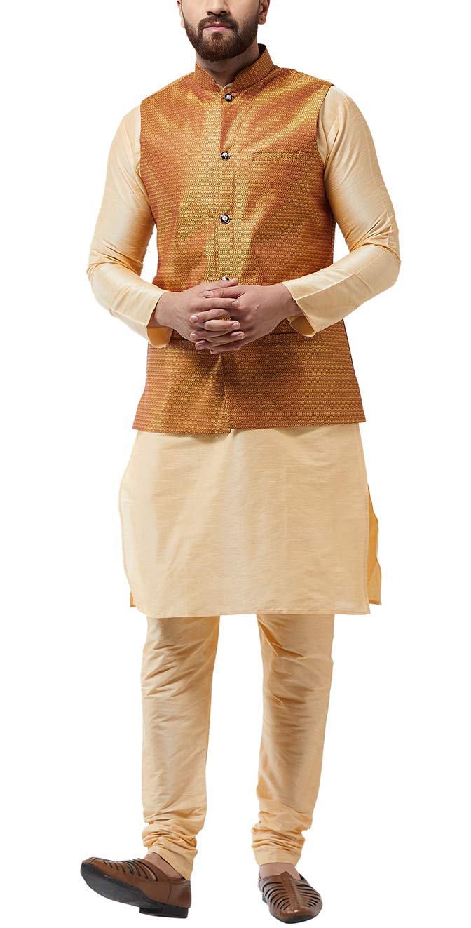 sojanya (Since 1958 Men's Silk Blend Kurta Pyjama & Nehrujacket Combo-picture-41