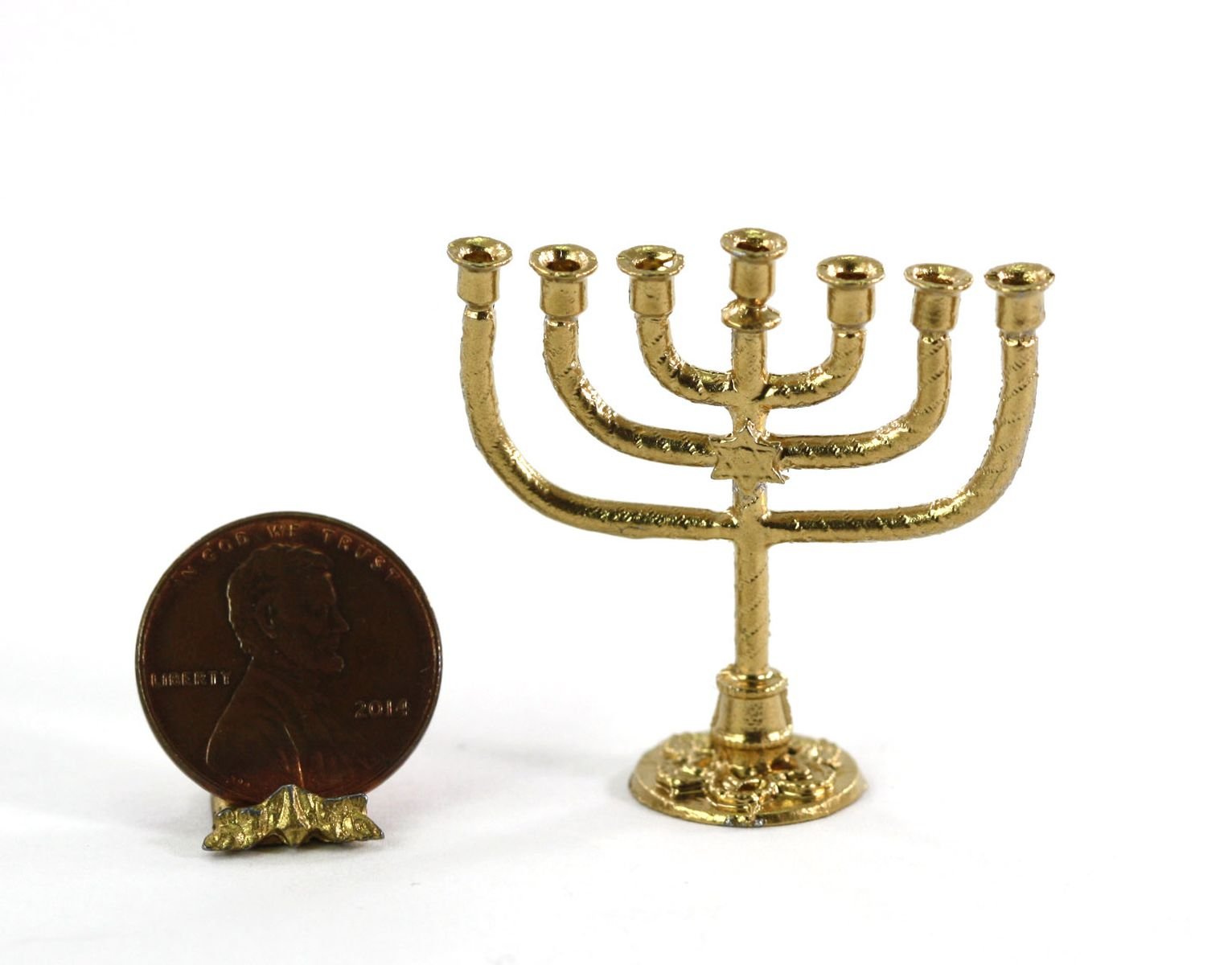Dollhouse Miniature Gold Finish Jewish Menorah