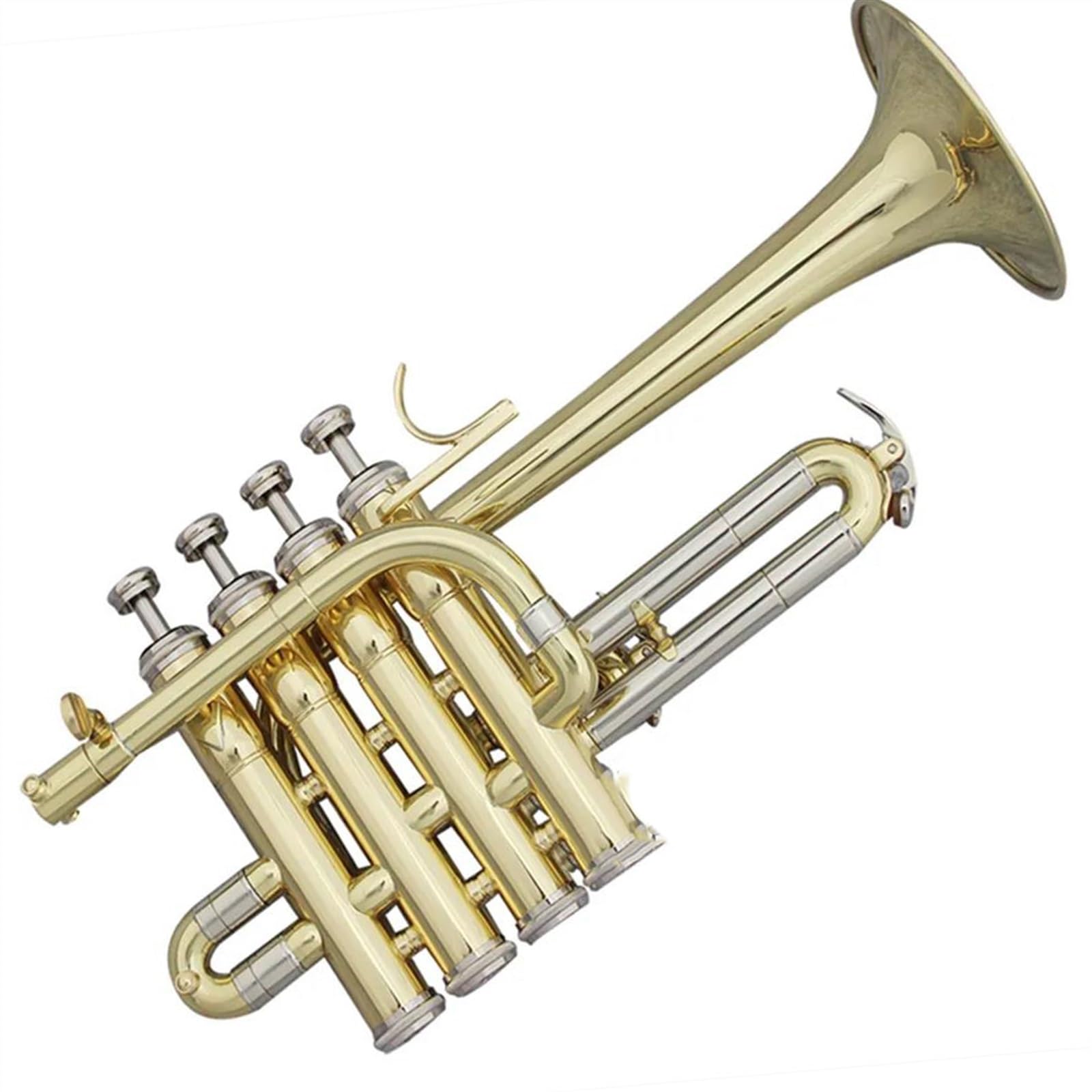 Trompete für Anfänger Professionelle Hochtrompete Bb Piccolo Trompete Messing Gold Silber Lackoberfläche Trompete(Color:Golden)