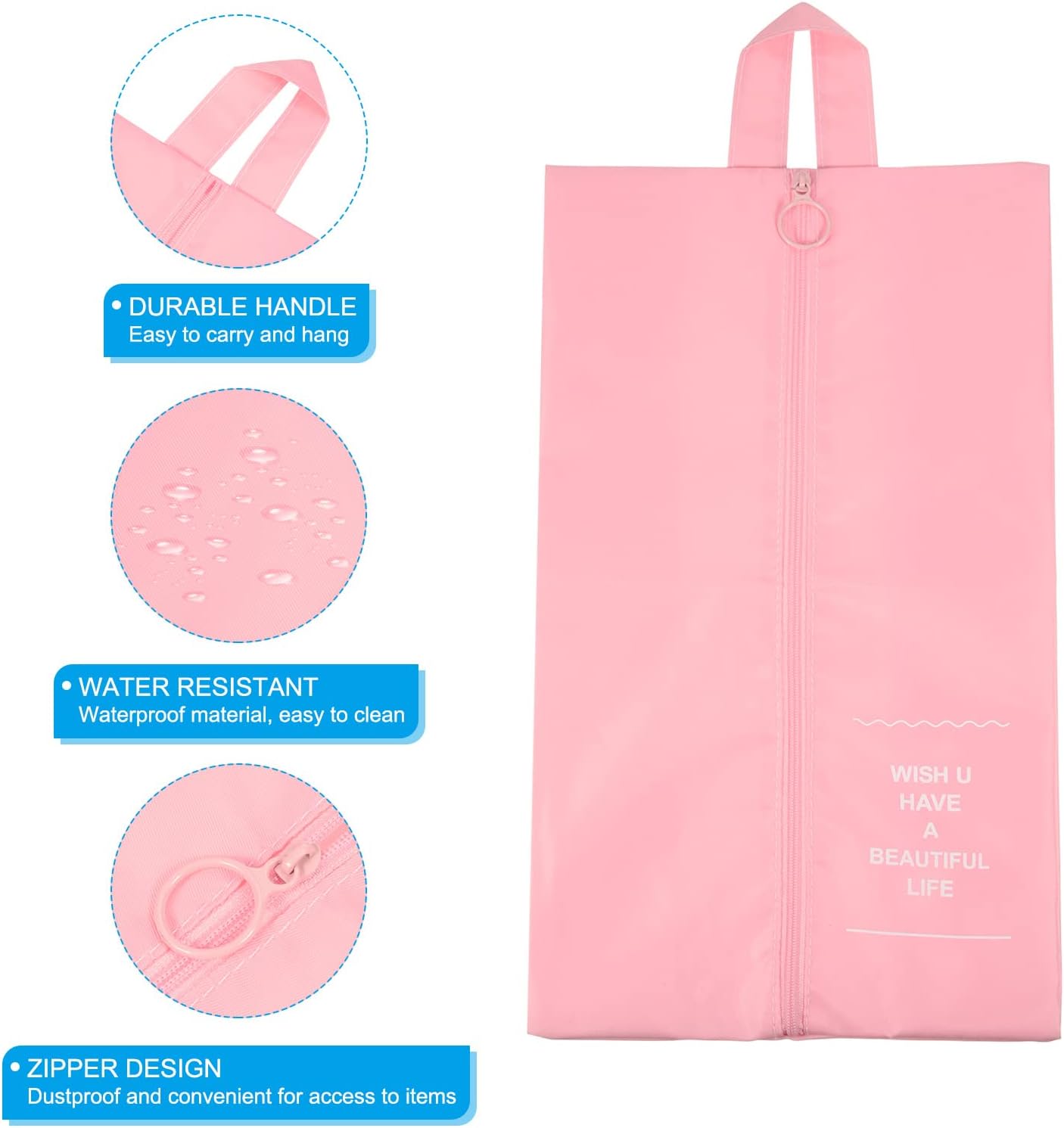 PATIKIL Waterproof Shoes Bags, 3 Pack Travel Storage Bag Portable Shoes Organizer with Zipper for Travel Outdoor, Pink - Image 3
