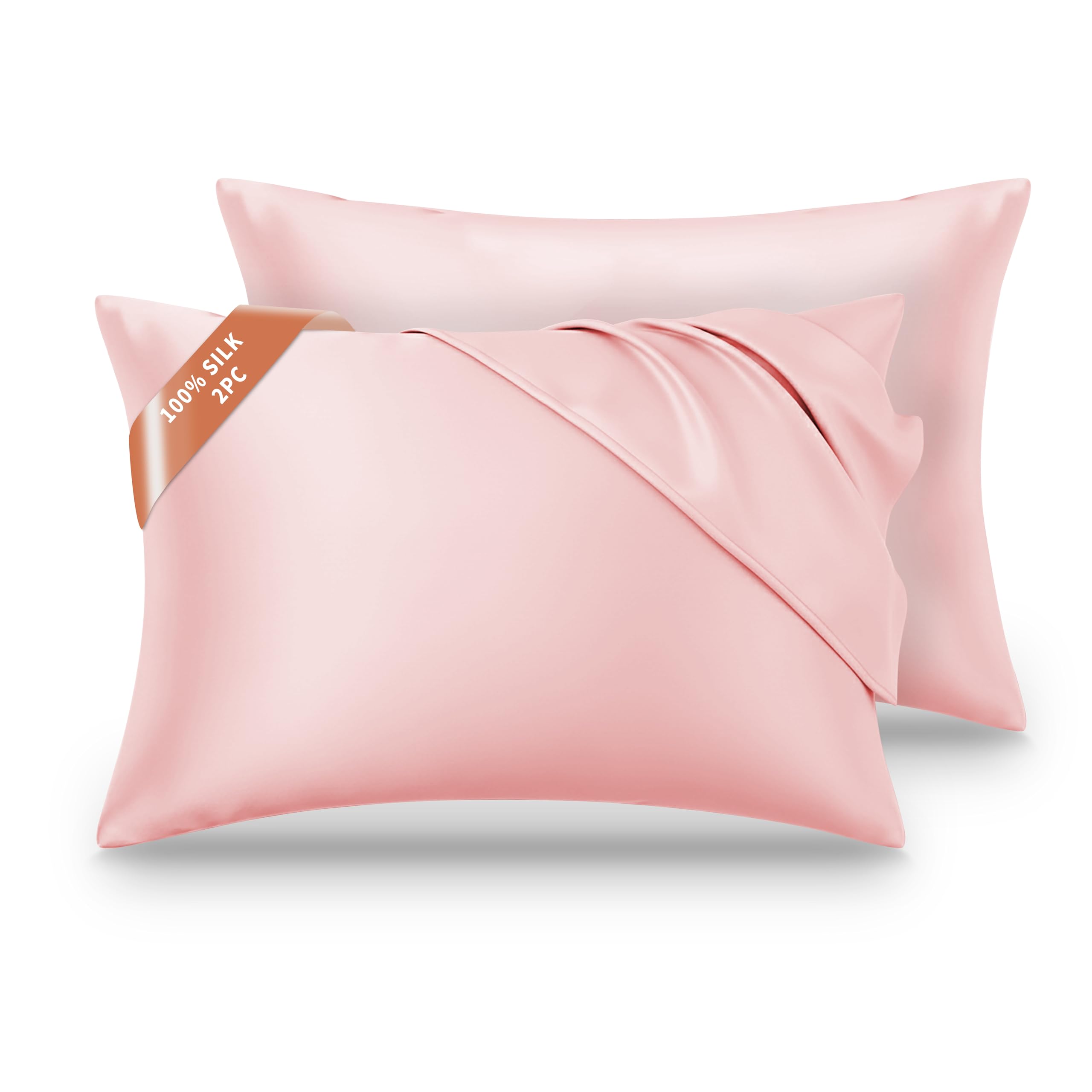 Federa Seta Cuscino (50x75 cm), 16 mamme, 100% seta,Con cerniera nascosta, Protezione Capelli e Pelle (2, Rosa)
