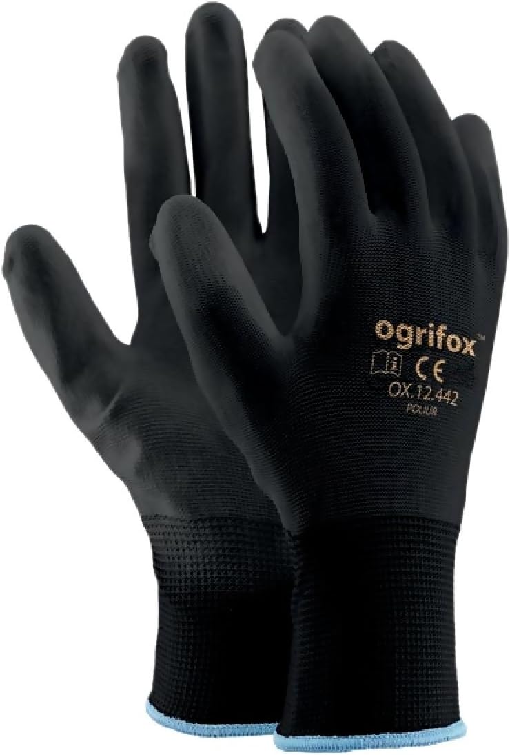 12 Pairs Of Working Gloves with PU Coating EN388 – Gloves against dirt and Mechanic tasks., Black