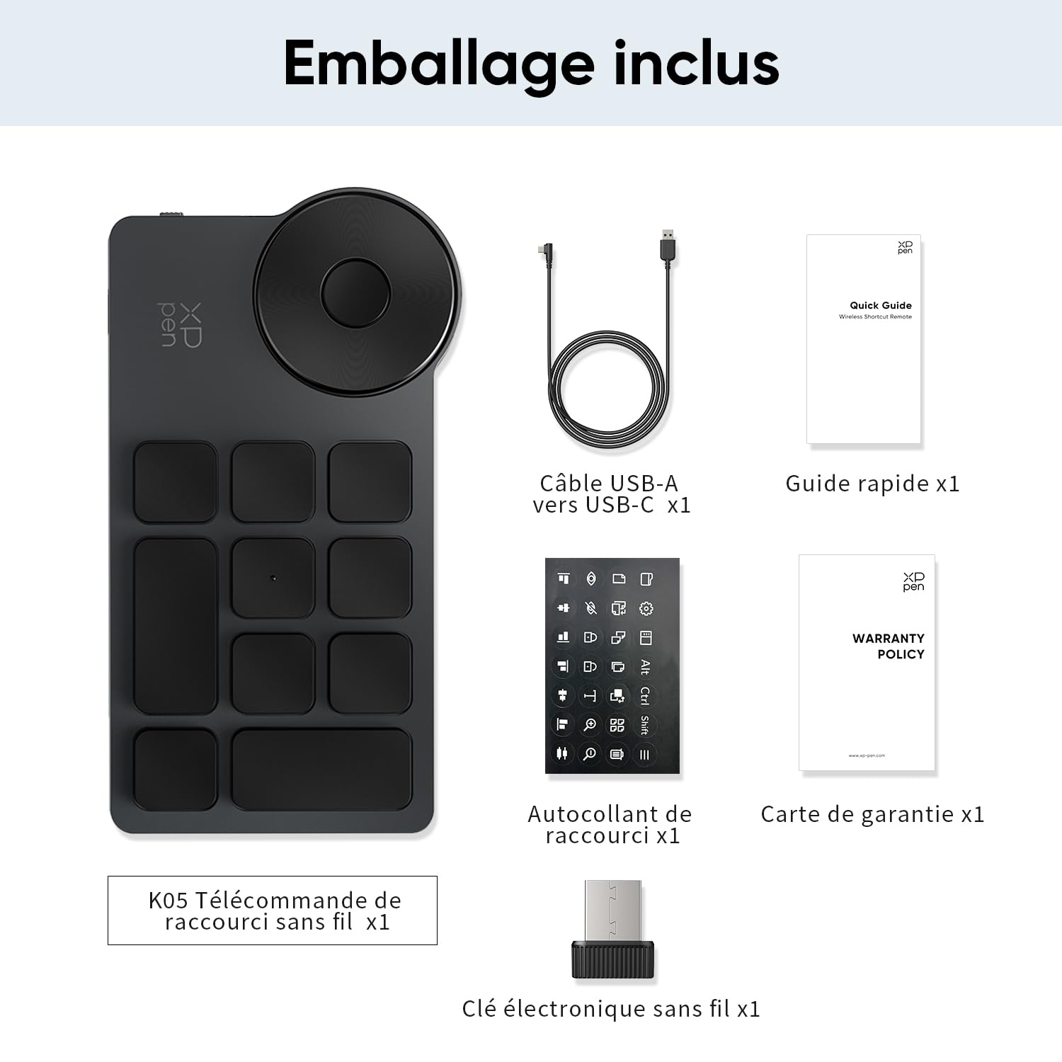 XP-PEN ACK05 Télécommande de Raccourci, Pavé Numérique Clavier sans Fil Portable avec Roulette et 10 Touches (Jusqu’à 40 Raccourcis Customisables), Convient pour Tablettes Graphiques et Ordinateurs