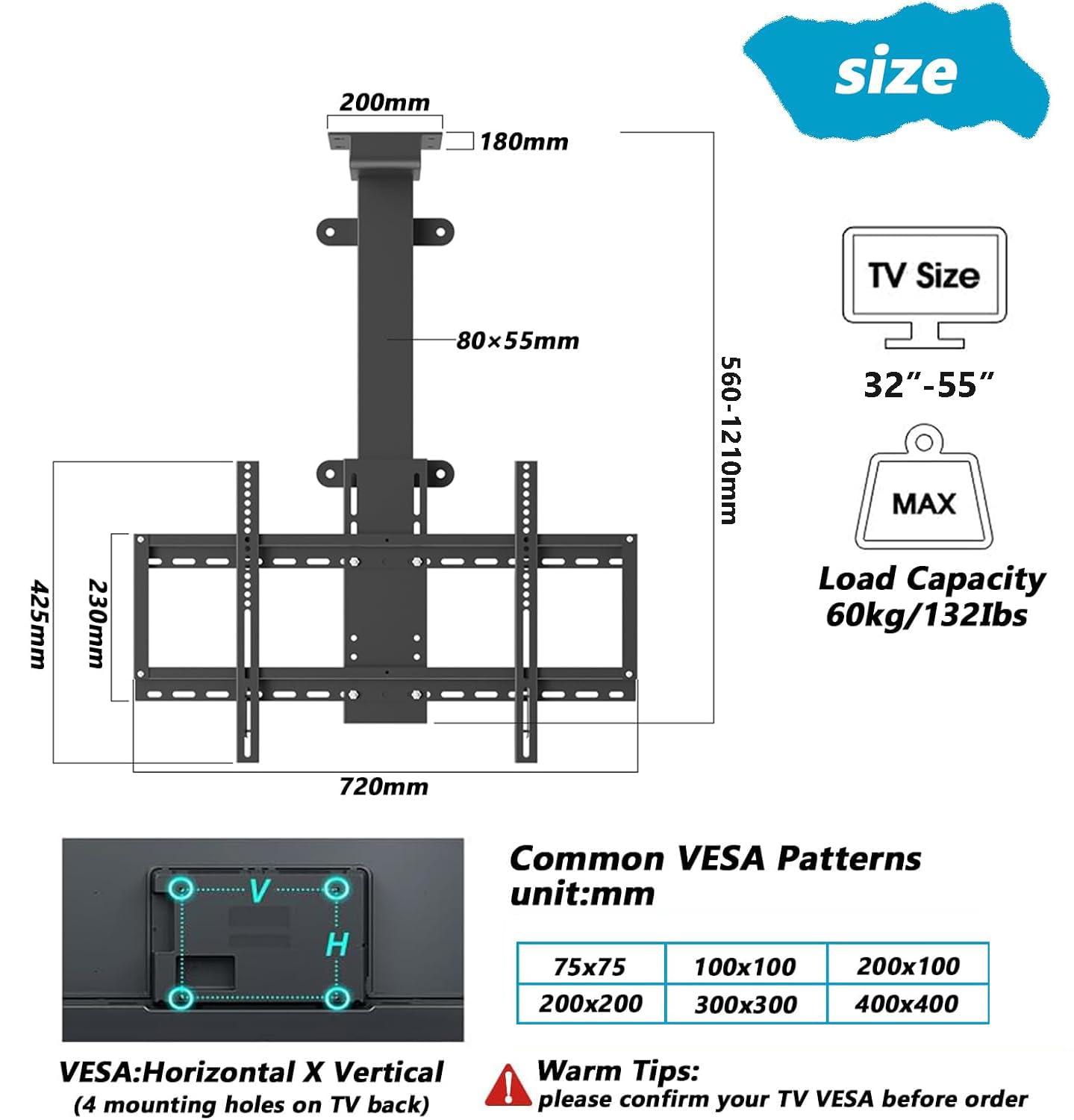 Mounting System per TV 32-55 Pollici - Vesa 600x400 mm - Dettaglio