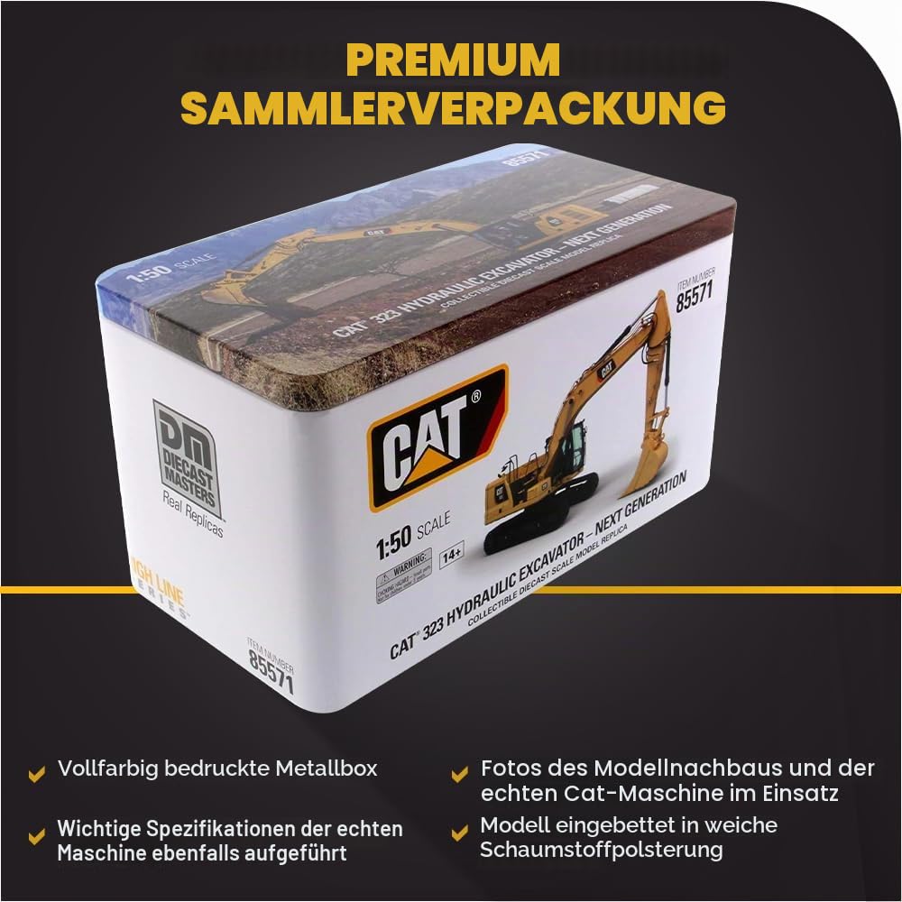 Diecast Masters 1:50 Scale Model Cat 323 Hydraulic Excavator, 85571 | Detailgetreues CAT Baufahrzeug, ca. 18,3 x 6,3 x 8 cm, ab 14 Jahren, für Sammler, 85571