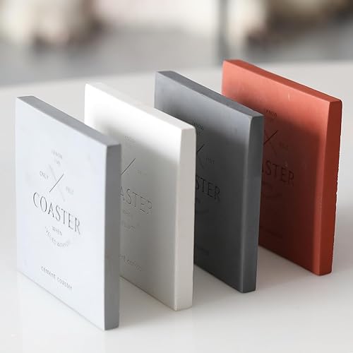 Miniatura 7 de FREELOVE Portavasos de cemento para bebidas, juegos de 4, posavasos hechos a mano de barra de hormigón natural para protección de mesa, adecuado